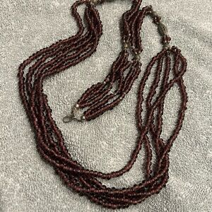 Elegant Multi-Strand Red Garnet Faceted Beaded Necklace